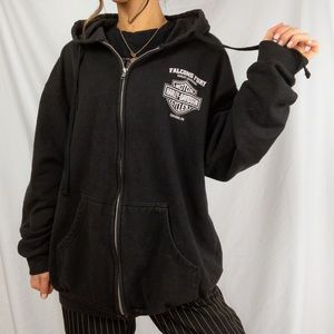 Harley Davidson Black Hoodie Drawstring Zip Up